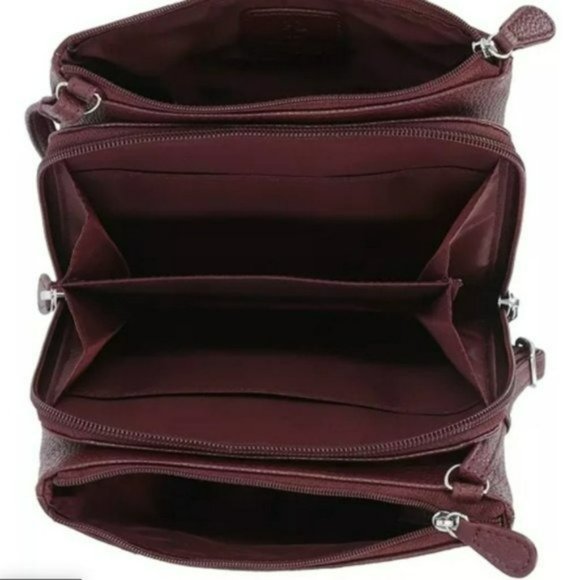 Giani Bernini Triple Zip Pebble Leather Dasher Crossbody- Wine - Picture 2 of 7